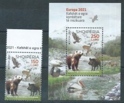 Albania 2022 Europa CEPT Endangered Species animals birds from national reservations set of stamp and block