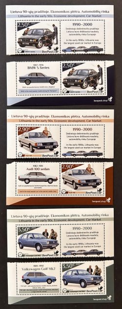 Lithuania 2023 History of economic development In eartly 90s Car market BeePost 2 sets with all labels MNH