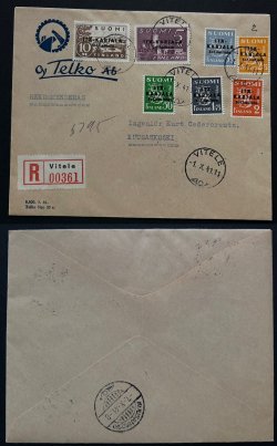 Finland 1941 WWII Occupation of East Karelia military government RARE full First set FDC by real Registered letter